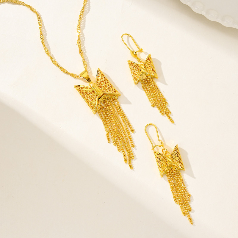 Tassel Flower Brass Gold Plated Jewelry Set for Women, Vietnamese Jewelry Wholesale