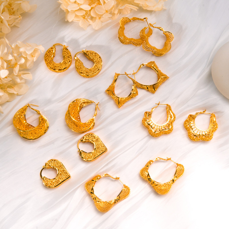 Geometric Gold Plated Earrings for Women, European Vintage French Jewelry Wholesale