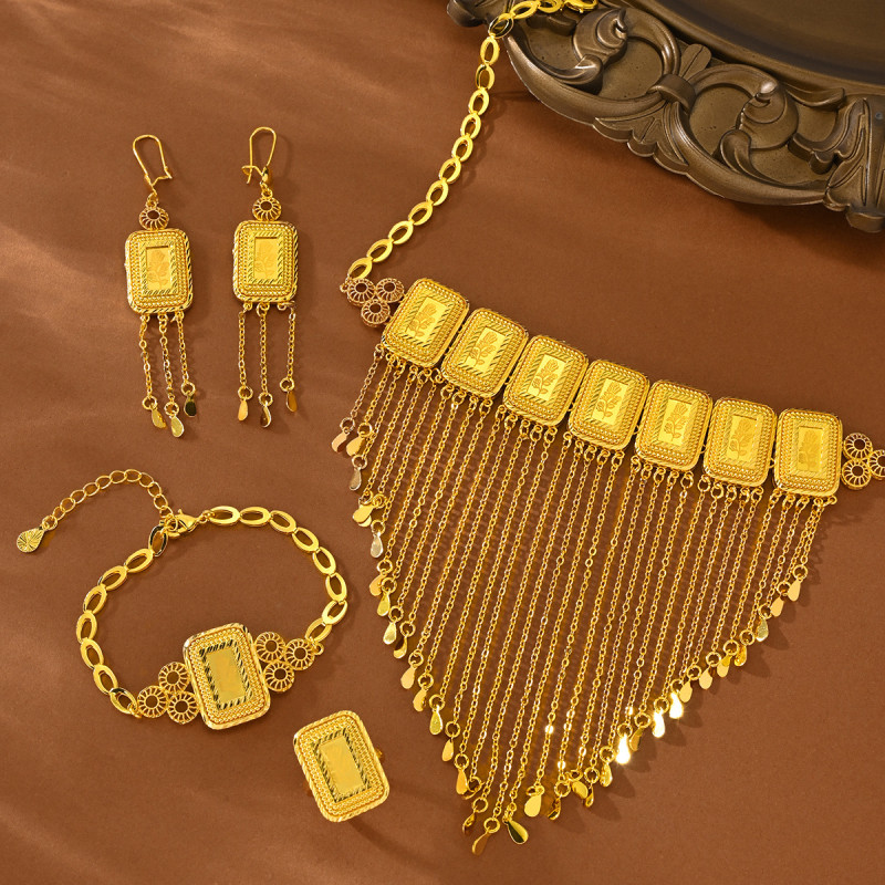 Rose Pattern Gold Plated Jewelry Set for Women, Middle East Jewelry Wholesale
