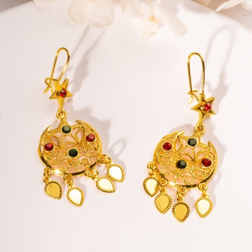 Tassel Water Drop Gold Plated Earrings for Women, Dubai Middle East Bohemian Ethnic Jewelry Wholesale