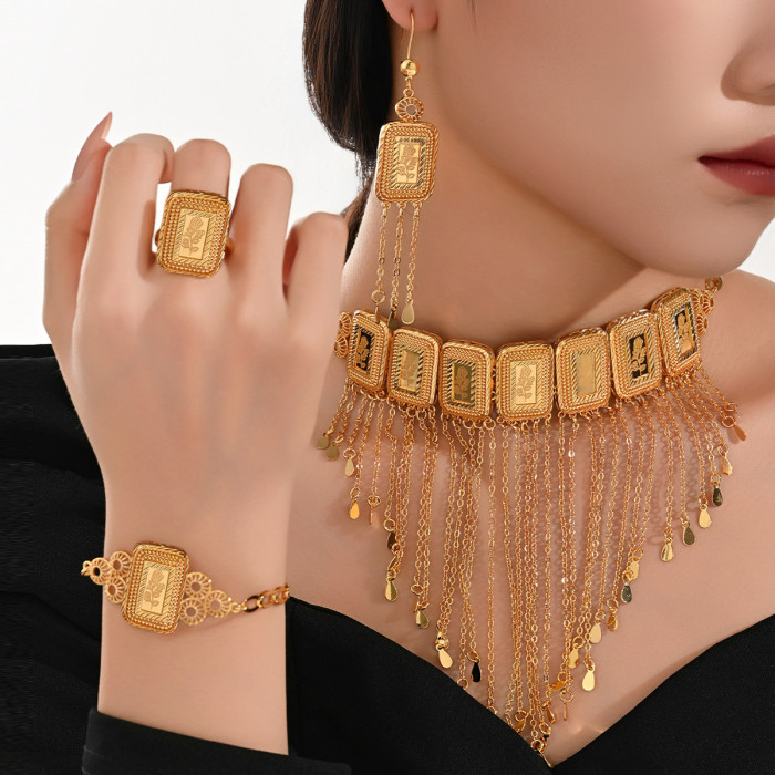 Rose Pattern Gold Plated Jewelry Set for Women, Middle East Jewelry Wholesale