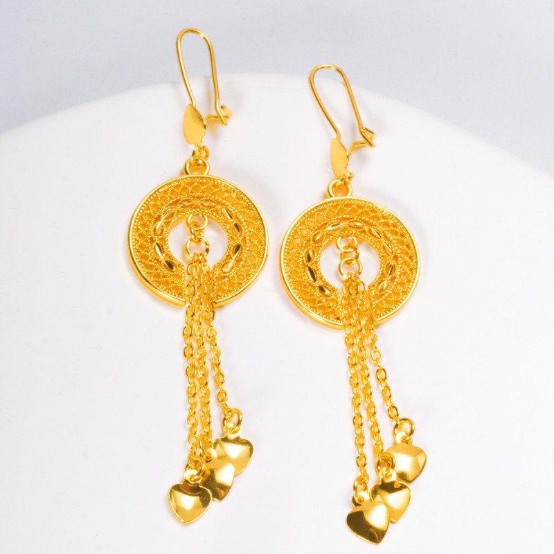 Tassel Brass Gold Plated Bridal Earrings for Women, Dubai Saudi Luxury Jewelry Wholesale