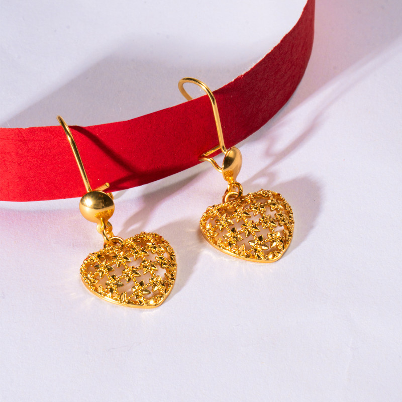 Tassel Heart Sand Gold Plated Earrings for Women, Niche Premium Jewelry Wholesale
