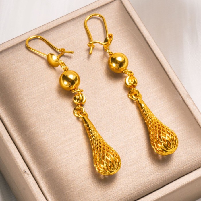Tassel Water Drop Brass Gold Plated Earrings for Women, Dubai Vietnamese Premium Jewelry Wholesale