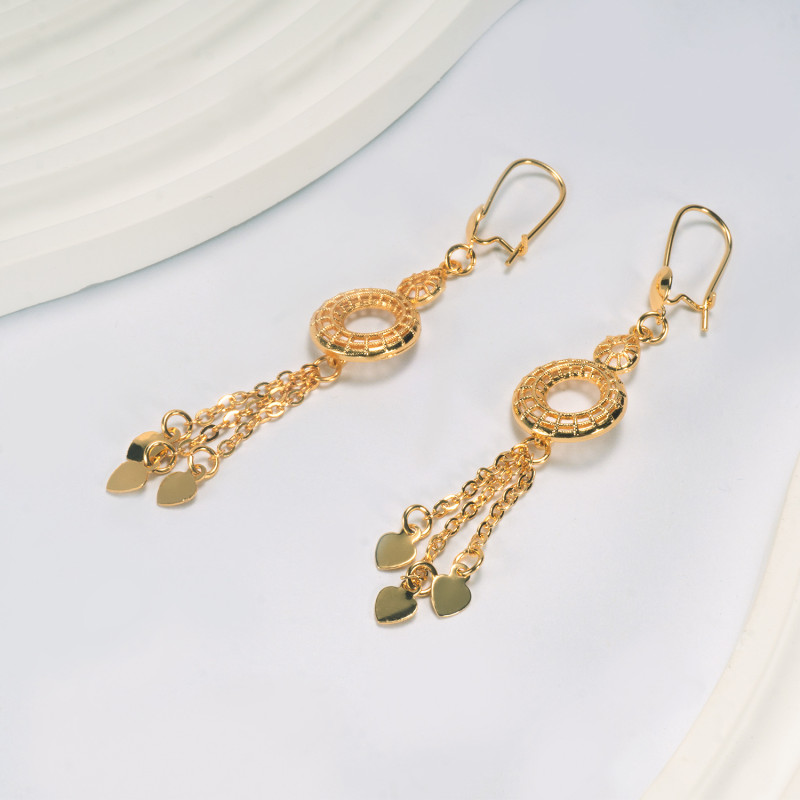 Tassel Brass Gold Plated Bridal Earrings for Women, Dubai Saudi Luxury Jewelry Wholesale