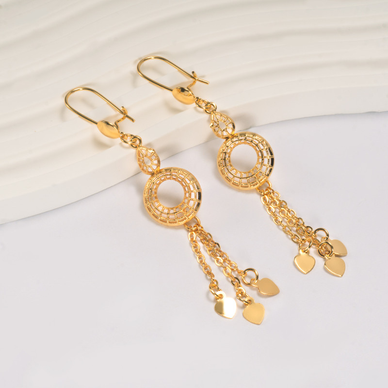 Tassel Brass Gold Plated Bridal Earrings for Women, Dubai Saudi Luxury Jewelry Wholesale