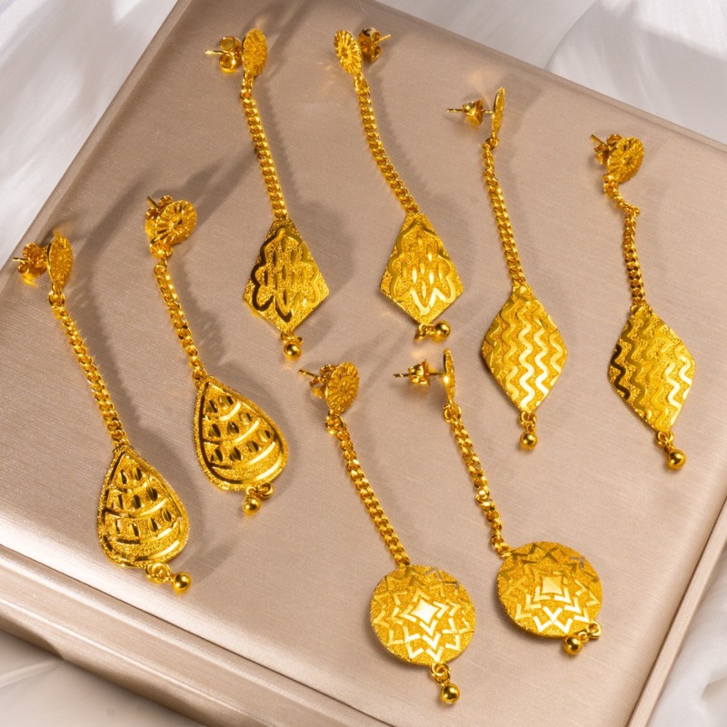 Tassel Long Brass Gold Plated Earrings for Women, Dubai Nigerian Jewelry Wholesale