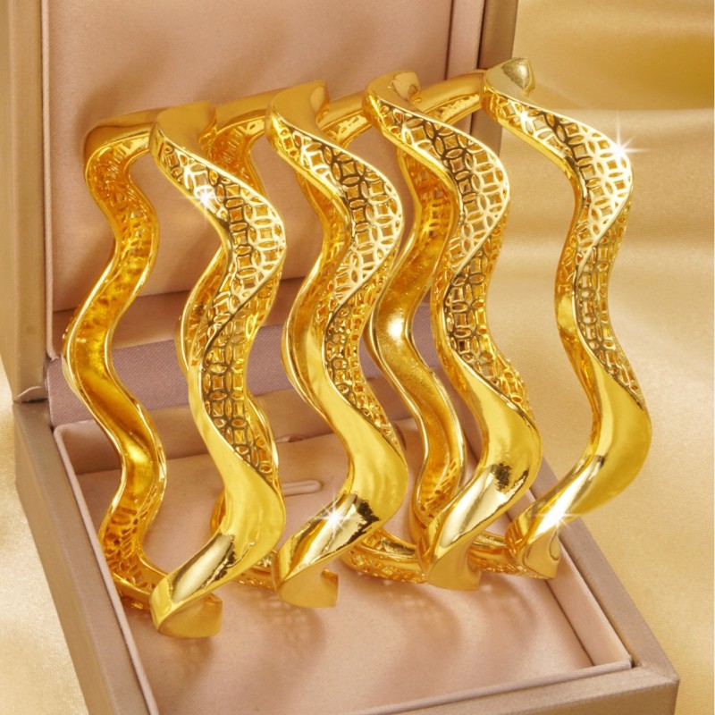 Hollow-Out Sand Gold Plated Bangle Bracelet for Women, Vietnamese Middle East Jewelry Wholesale