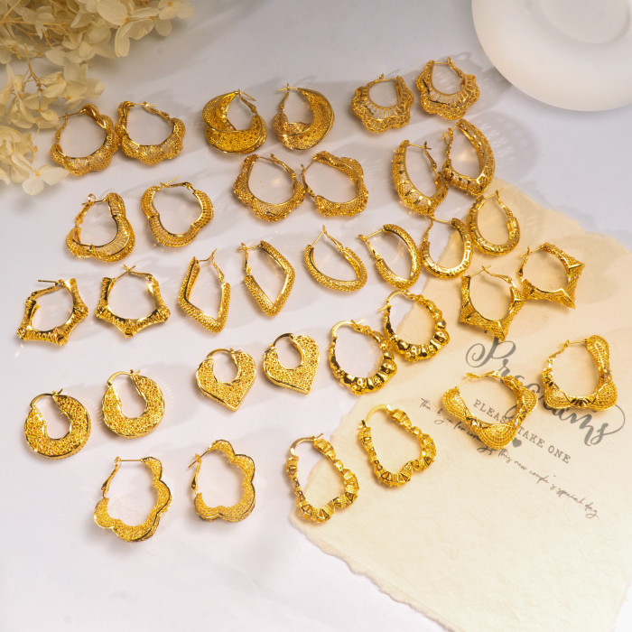 Geometric Gold Plated Earrings for Women, European Vintage French Jewelry Wholesale