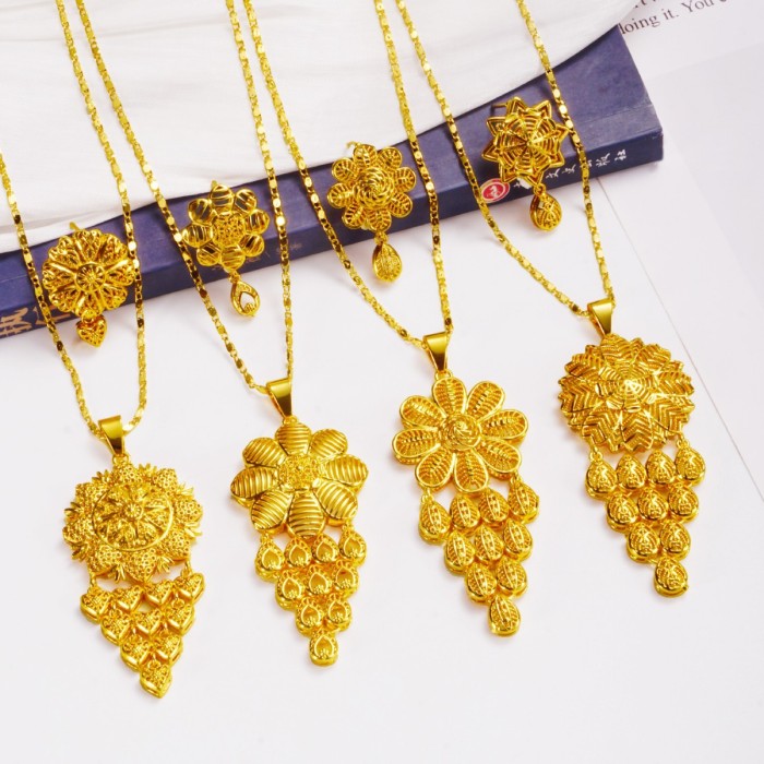 Tassel Brass Gold Plated Jewelry Set for Women, Dubai Indian Jewelry Wholesale