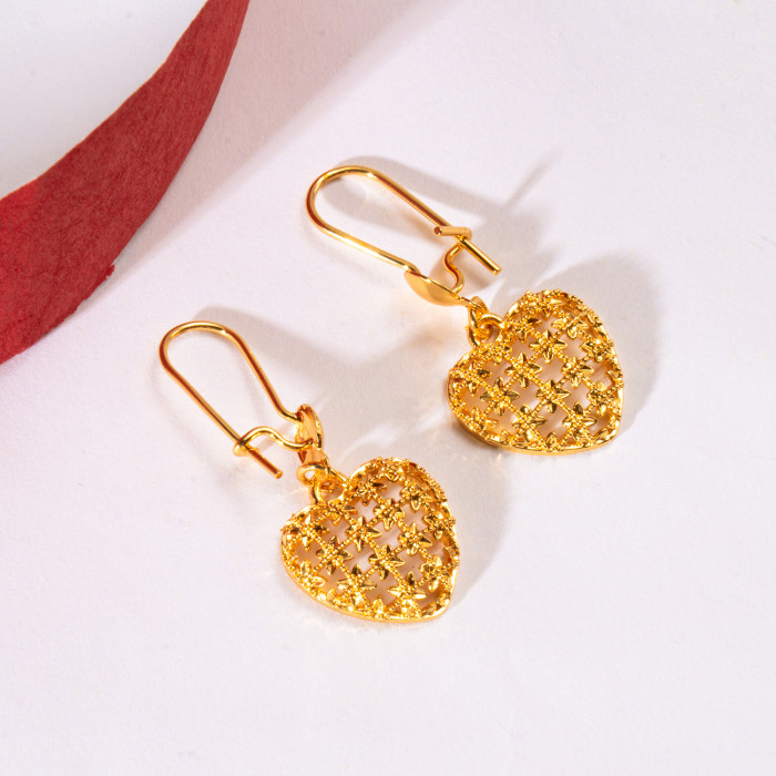 Tassel Heart Sand Gold Plated Earrings for Women, Niche Premium Jewelry Wholesale