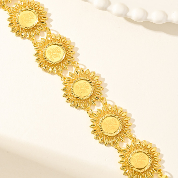 Rose Pattern Round Clasp Gold Plated Bracelet for Women, Luxury Jewelry Wholesale