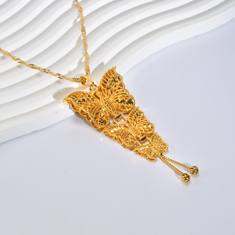 Bow Sand Gold Plated Bridal Necklace for Women, Dubai Nigerian Jewelry Wholesale