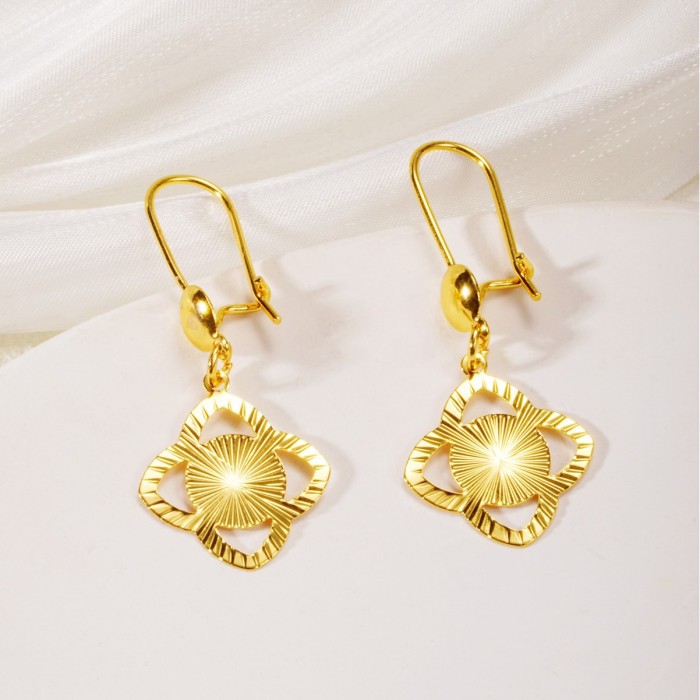 Hollow-Out Flower Brass Gold Plated Earrings for Women, Luxury Elegant Jewelry Wholesale