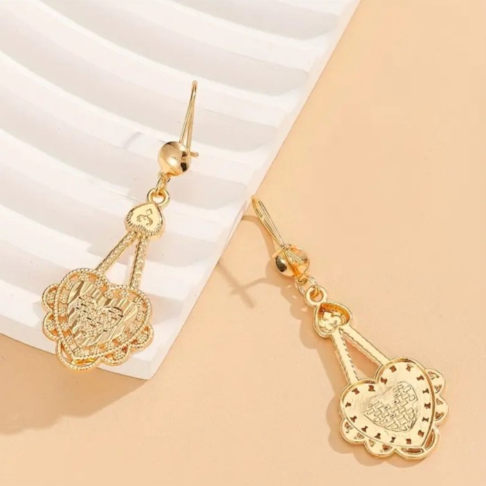 Tassel Heart Brass Gold Plated Bridal Earrings for Women, Dubai Vietnamese Luxury Fashion Jewelry Wholesale
