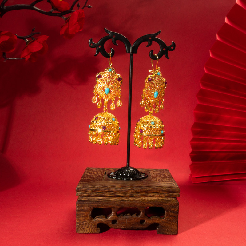 Brass Gold Plated Bridal Earrings for Women, Nigerian Indian Ethnic Jewelry Wholesale