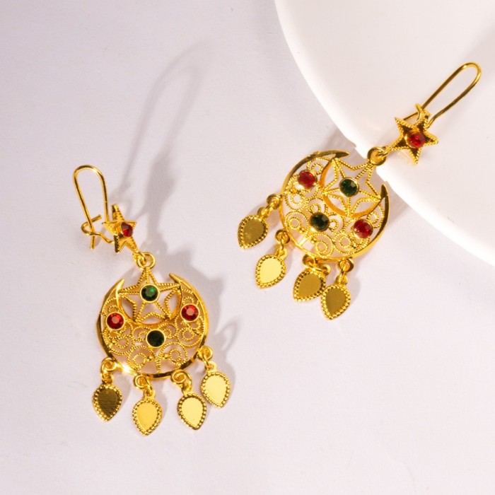 Tassel Water Drop Gold Plated Earrings for Women, Dubai Middle East Bohemian Ethnic Jewelry Wholesale
