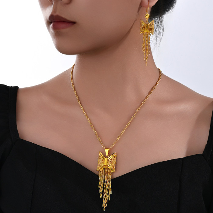 Tassel Flower Brass Gold Plated Jewelry Set for Women, Vietnamese Jewelry Wholesale