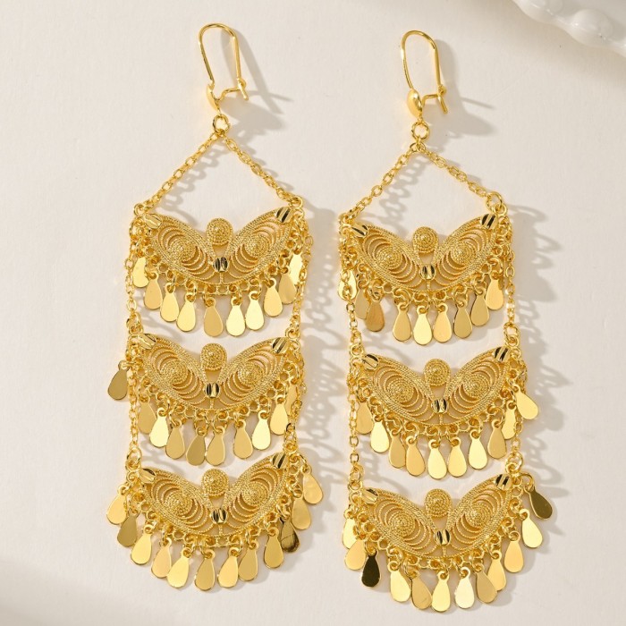 Tassel Flower Gold Plated Earrings for Women, Bohemian Luxury Jewelry Wholesale