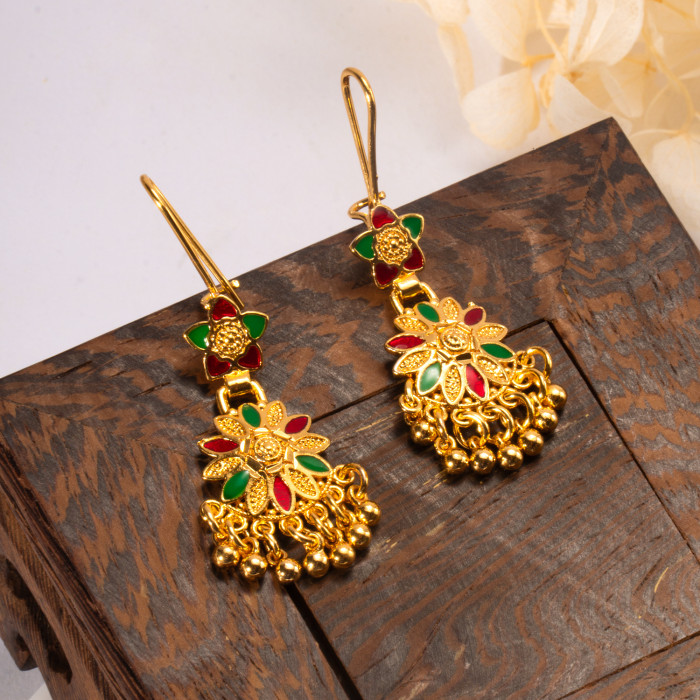 Tassel Gold Plated Bridal Earrings for Women, Nigerian Indian Ethnic Jewelry Wholesale