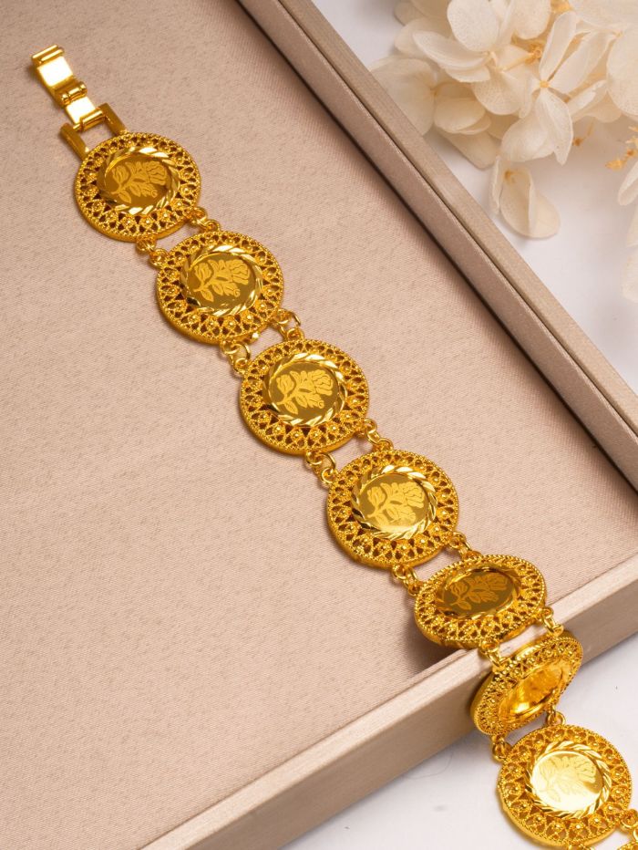 Rose Pattern Gold Plated Bracelet for Women, Dubai Middle East Fashion Jewelry Wholesale