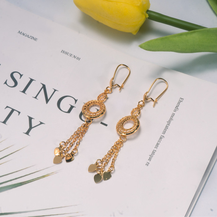 Tassel Brass Gold Plated Bridal Earrings for Women, Dubai Saudi Luxury Jewelry Wholesale