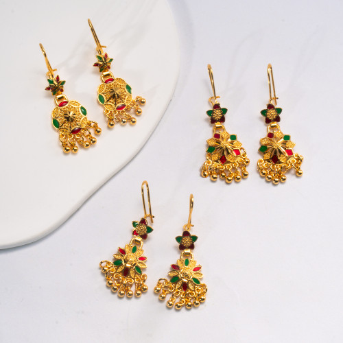 Tassel Gold Plated Bridal Earrings for Women, Nigerian Indian Ethnic Jewelry Wholesale