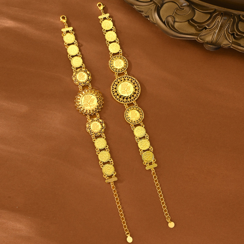 Rose Pattern Round Clasp Gold Plated Bracelet for Women, Middle East Luxury Jewelry Wholesale