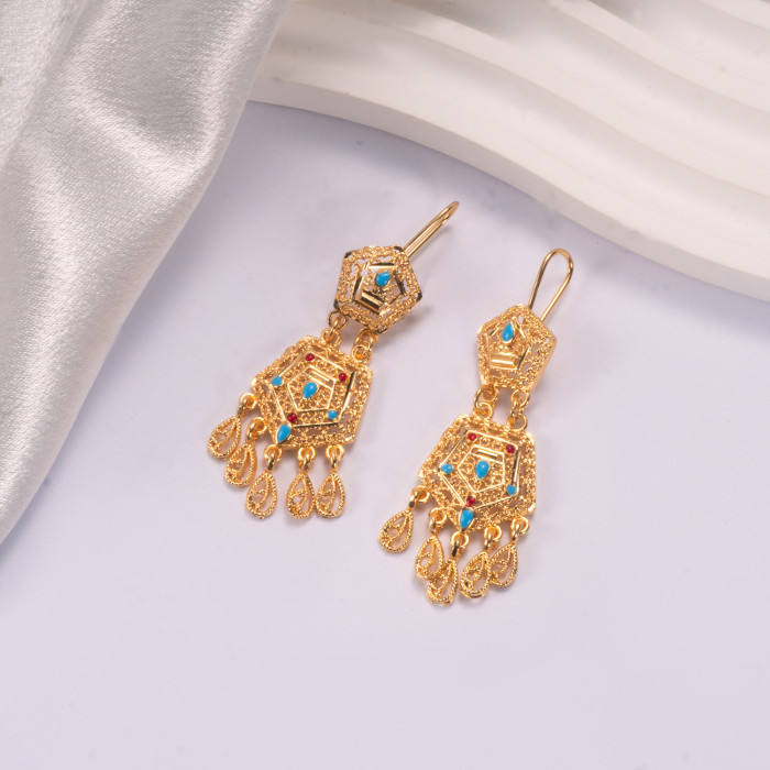 Gold Plated Bridal Drop Earrings for Women, Nigerian Indian Ethnic Jewelry Wholesale