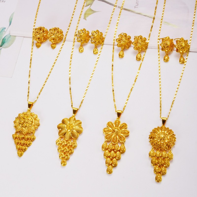 Tassel Brass Gold Plated Jewelry Set for Women, Dubai Indian Jewelry Wholesale