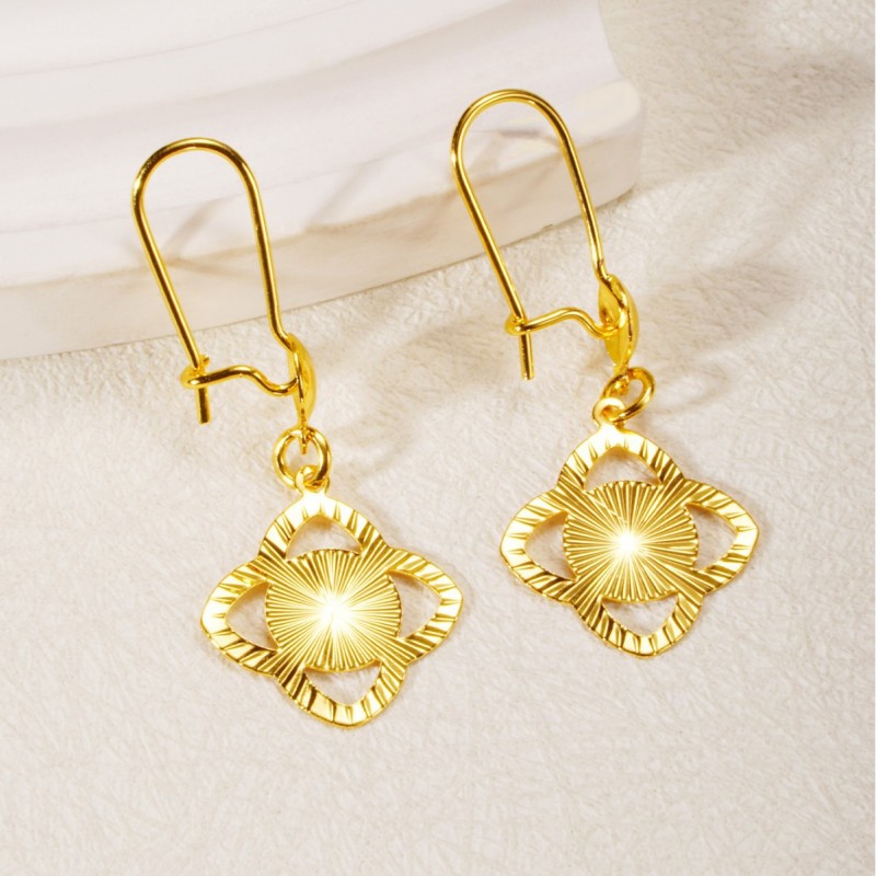 Hollow-Out Flower Brass Gold Plated Earrings for Women, Luxury Elegant Jewelry Wholesale
