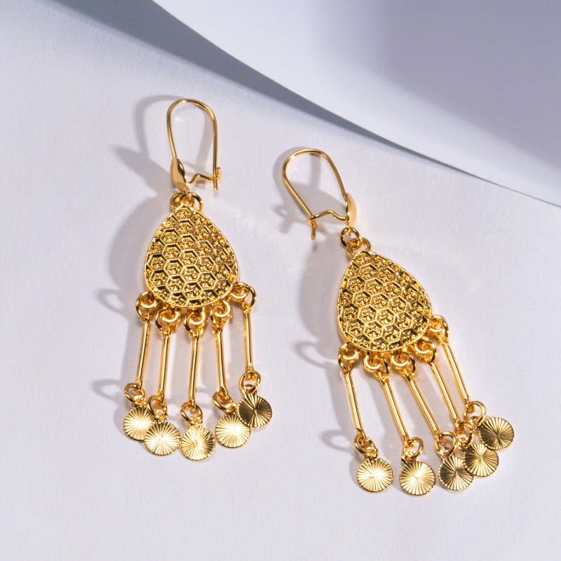 Tassel Long Gold Plated Earrings for Women, Dubai Middle East Bohemian Ethnic Jewelry Wholesale