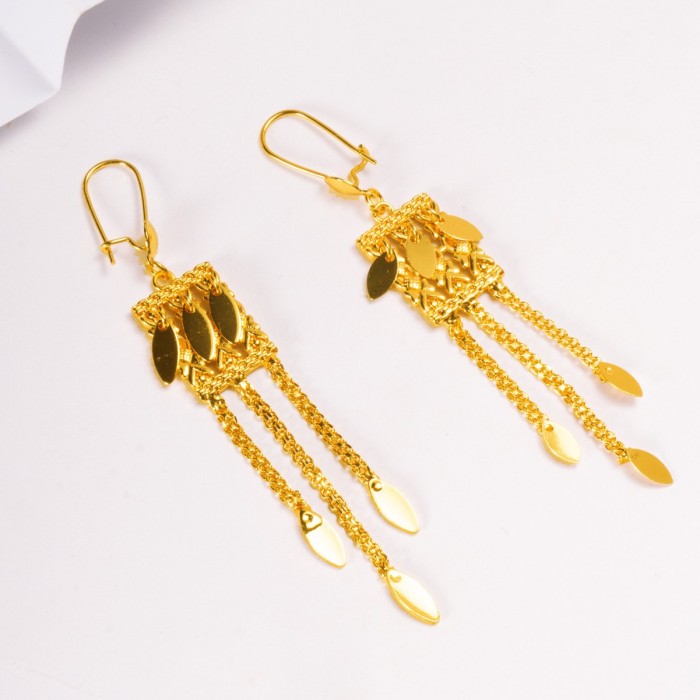 Tassel Hollow-Out Sand Gold Plated Earrings for Women, Vietnamese Jewelry Wholesale