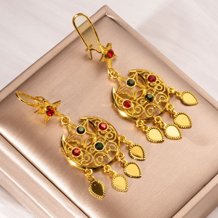 Tassel Water Drop Gold Plated Earrings for Women, Dubai Middle East Bohemian Ethnic Jewelry Wholesale