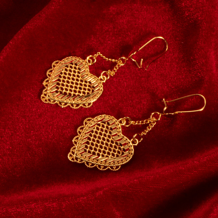 Tassel Heart Brass Gold Plated Earrings for Women, Dubai Middle East Niche Premium Jewelry Wholesale