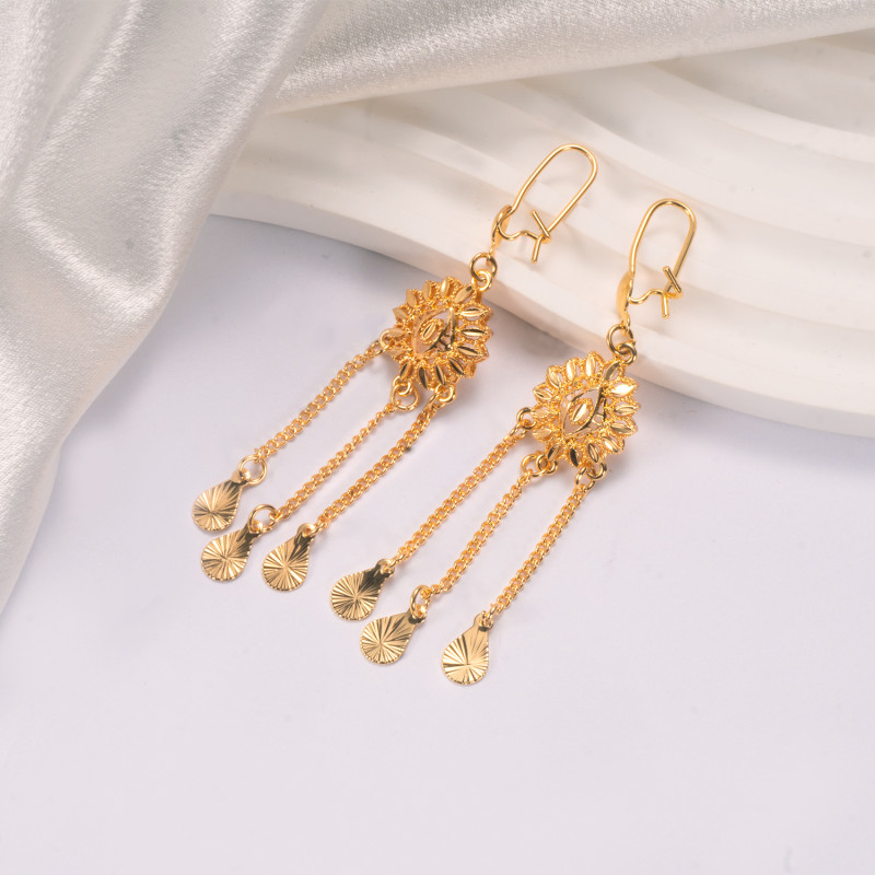 Tassel Flower Zircon Bridal Earrings for Women, Indian Middle East Luxury Jewelry Wholesale