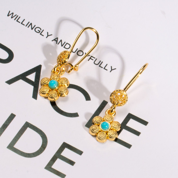 Flower Sand Gold Plated Earrings for Women, Dubai Middle East Niche Fashion Jewelry Wholesale
