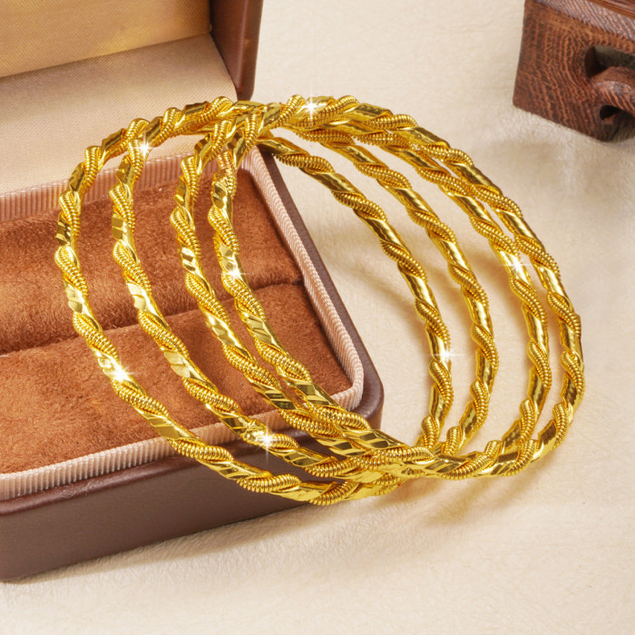 Twisted Rope Closed Cuff Brass Gold Plated Bangle Bracelet for Women, Middle East Vintage Niche Jewelry Wholesale