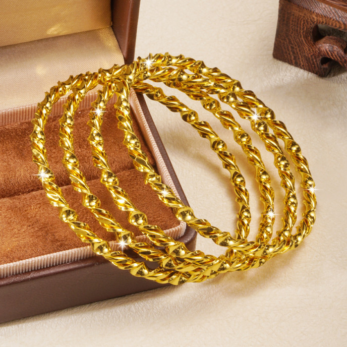 Twisted Rope Closed Cuff Brass Gold Plated Bangle Bracelet for Women, Middle East Vintage Niche Jewelry Wholesale
