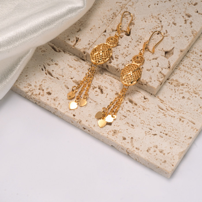Tassel Geometric Brass Gold Plated Earrings for Women, Vietnamese Vintage Jewelry Wholesale