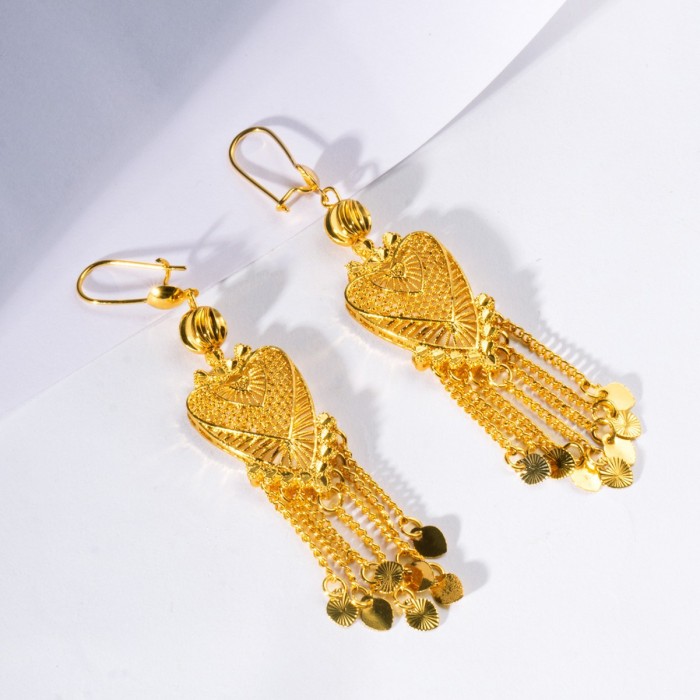Tassel Hollow-Out Brass Gold Plated Earrings for Women, Ethnic Vintage Jewelry Wholesale