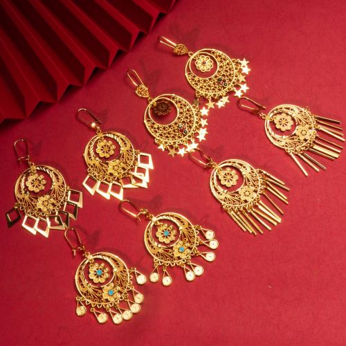 Tassel Long Gold Plated Bridal Earrings for Women, Nigerian Indian Bohemian Ethnic Jewelry Wholesale