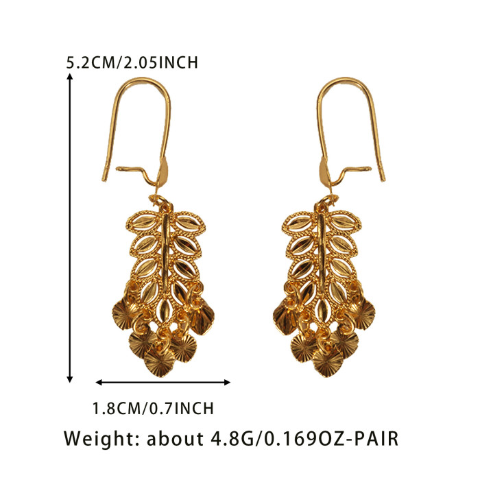 Leaf Brass Gold Plated Earrings for Women, Middle East Bohemian Ethnic Jewelry Wholesale