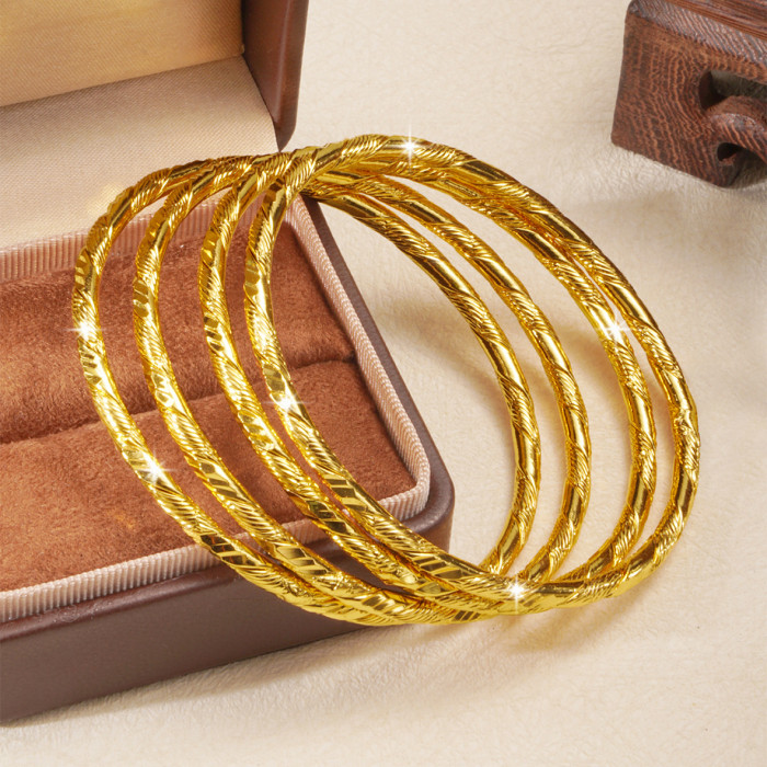 Twisted Rope Closed Cuff Brass Gold Plated Bangle Bracelet for Women, Middle East Vintage Niche Jewelry Wholesale