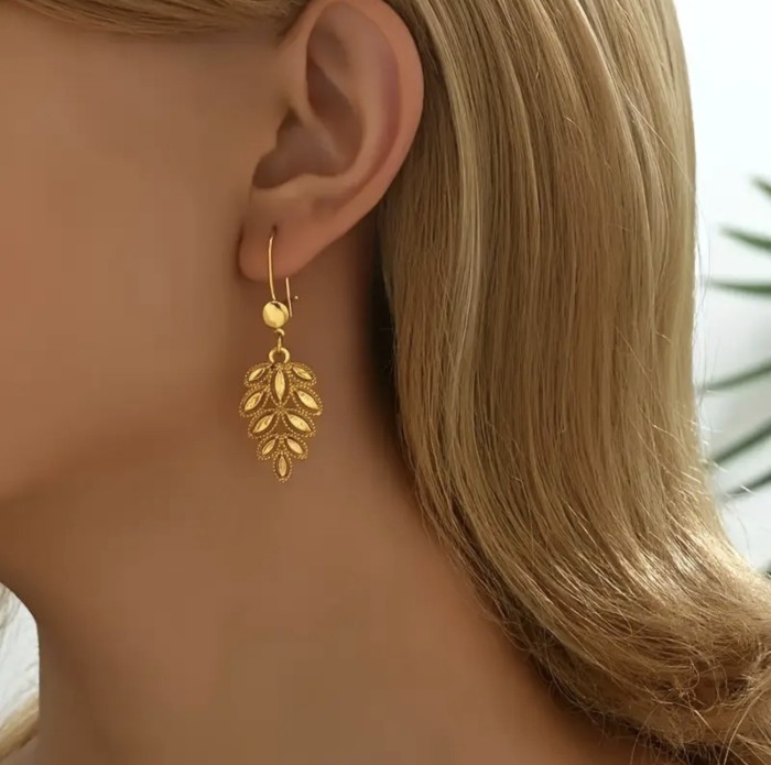 Leaf Brass Gold Plated Earrings for Women, Middle East Bohemian Ethnic Jewelry Wholesale