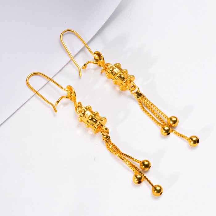 Tassel Long Brass Gold Plated Earrings for Women, Dubai Middle East Ethnic Jewelry Wholesale