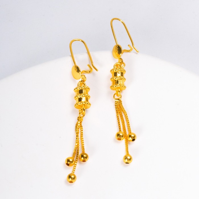 Tassel Long Brass Gold Plated Earrings for Women, Dubai Middle East Ethnic Jewelry Wholesale