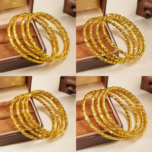 Twisted Rope Closed Cuff Brass Gold Plated Bangle Bracelet for Women, Middle East Vintage Niche Jewelry Wholesale