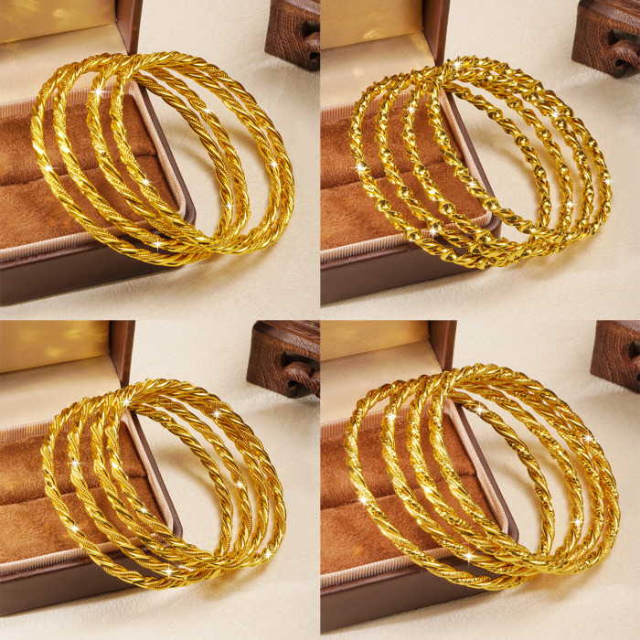 Twisted Rope Closed Cuff Brass Gold Plated Bangle Bracelet for Women, Middle East Vintage Niche Jewelry Wholesale