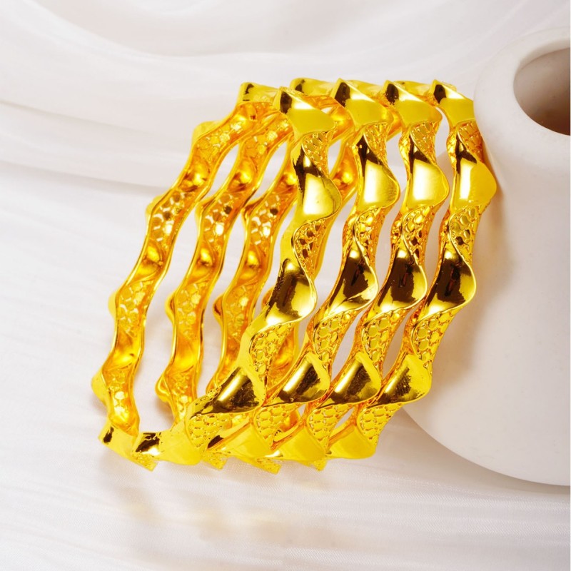 Open Cuff Brass Gold Plated Bridal Bangle Bracelet for Women, Dubai Saudi Jewelry Wholesale